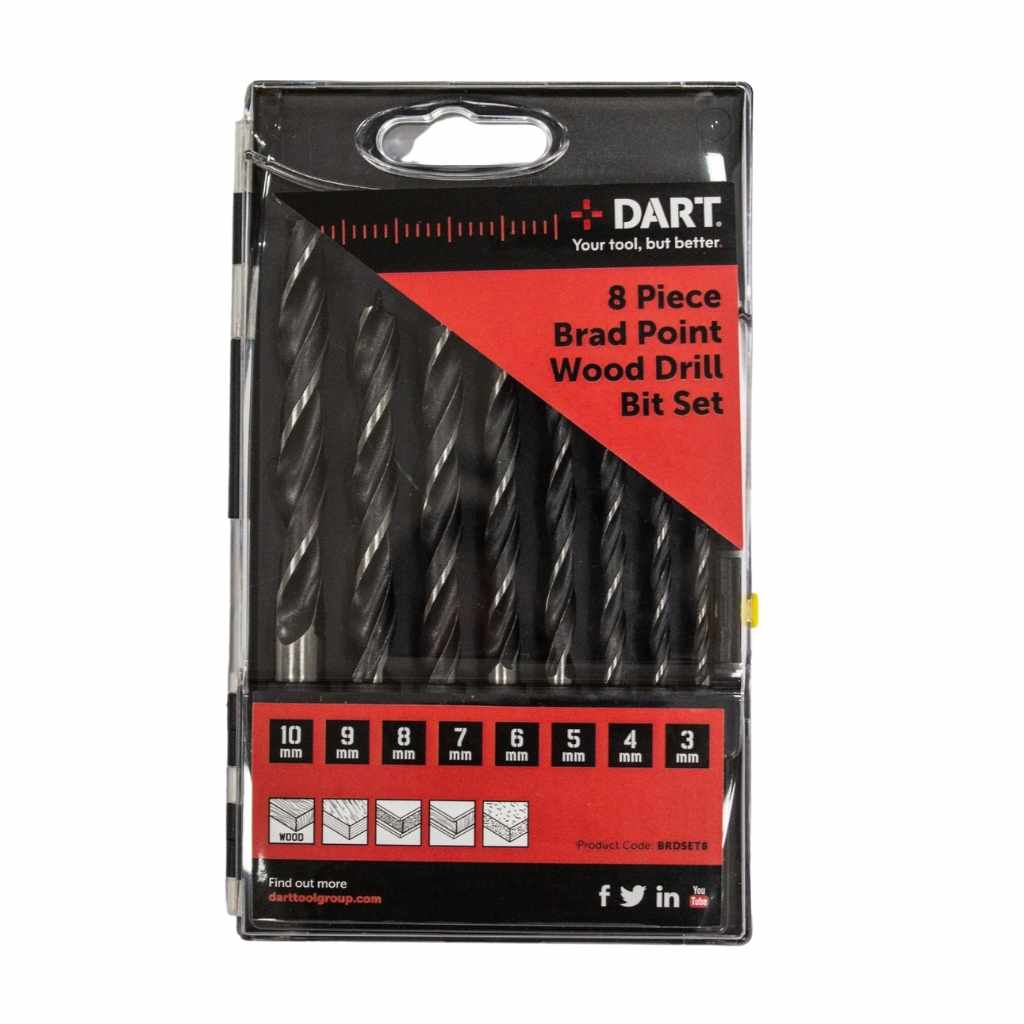 DART 8 Piece Brad Point Wood Drill Bit Set 