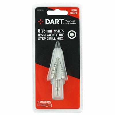 DART 6-25mm Straight Flute Step Drill Hex